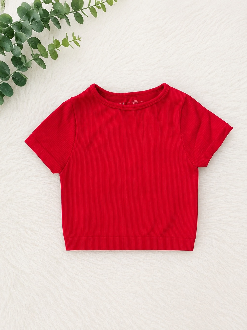 BoomBoom Jeans Red Ribbed Crop Top Short Sleeve Size Small